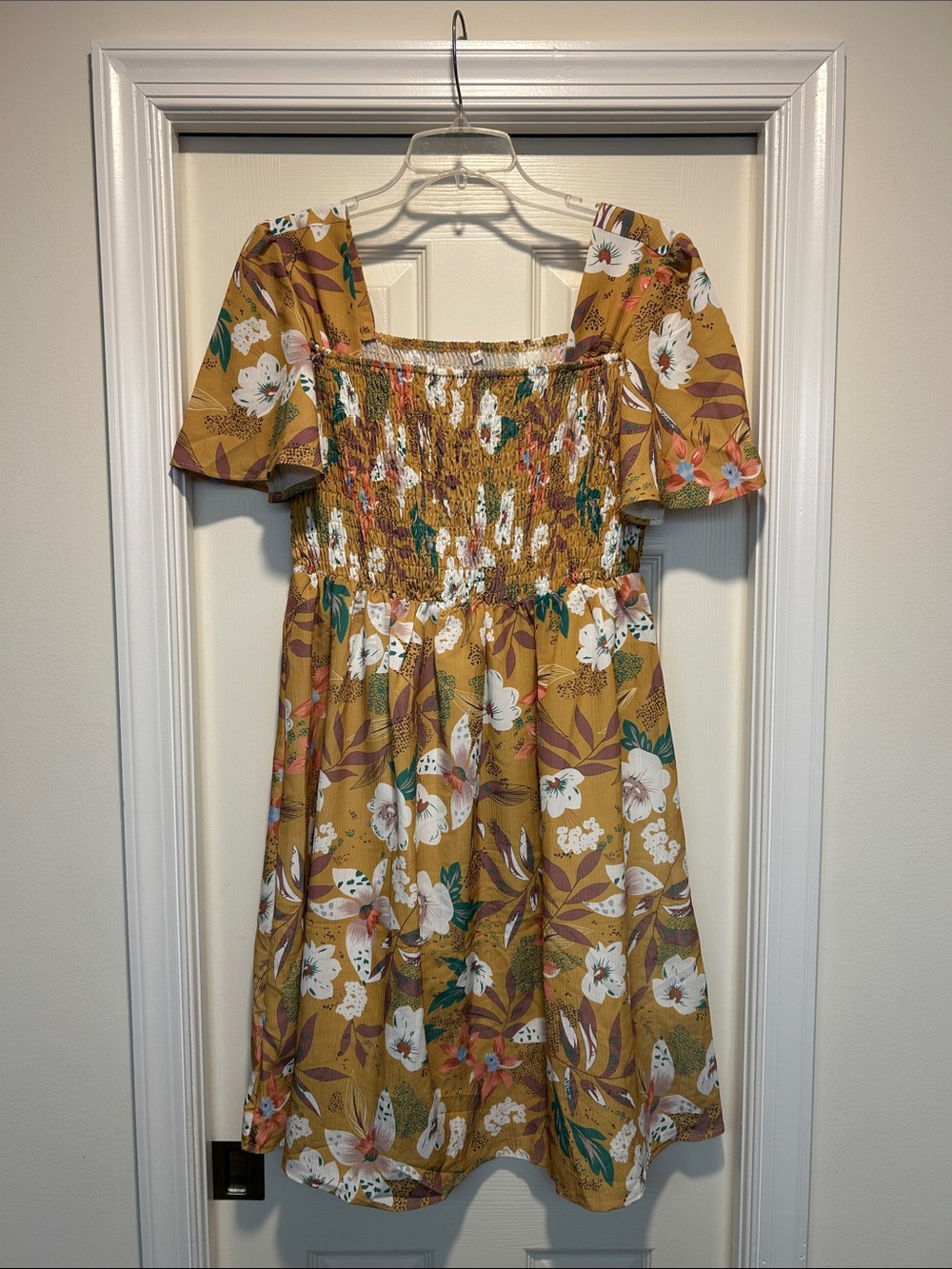 Roolee Mustard Floral Smocked Dress